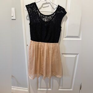 Black Lace Top with Blush Chiffon Skirt Dress dynamite